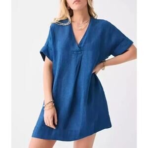 Faherty Women's Blue Sanibel Basketweave Dress Indigo M 100% Linen